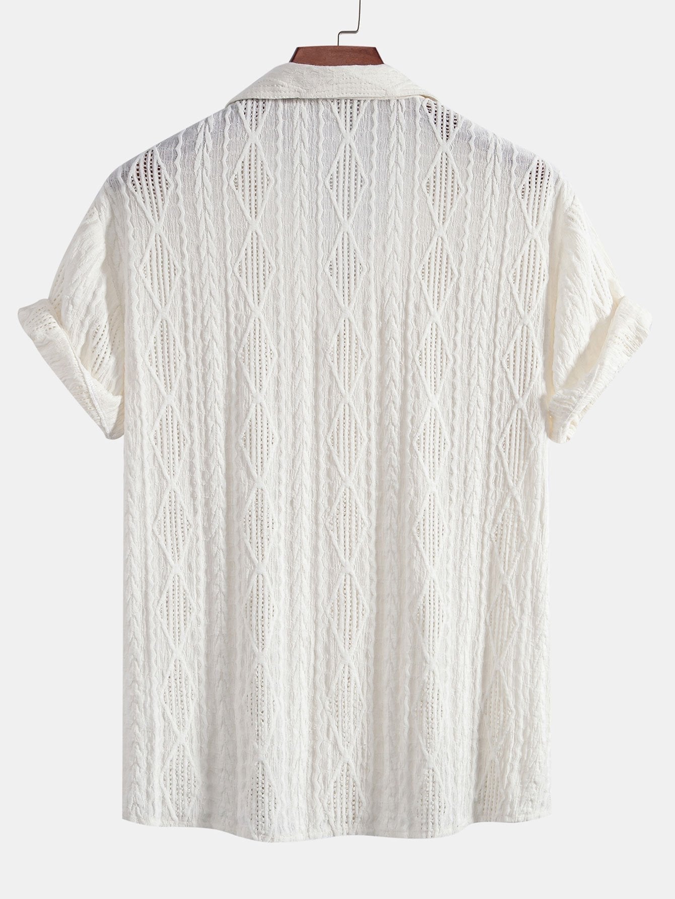 Geometrisk jacquard eyelet cubansk koszula w krøllete tekstur trekksnor krótkie Spodnie
