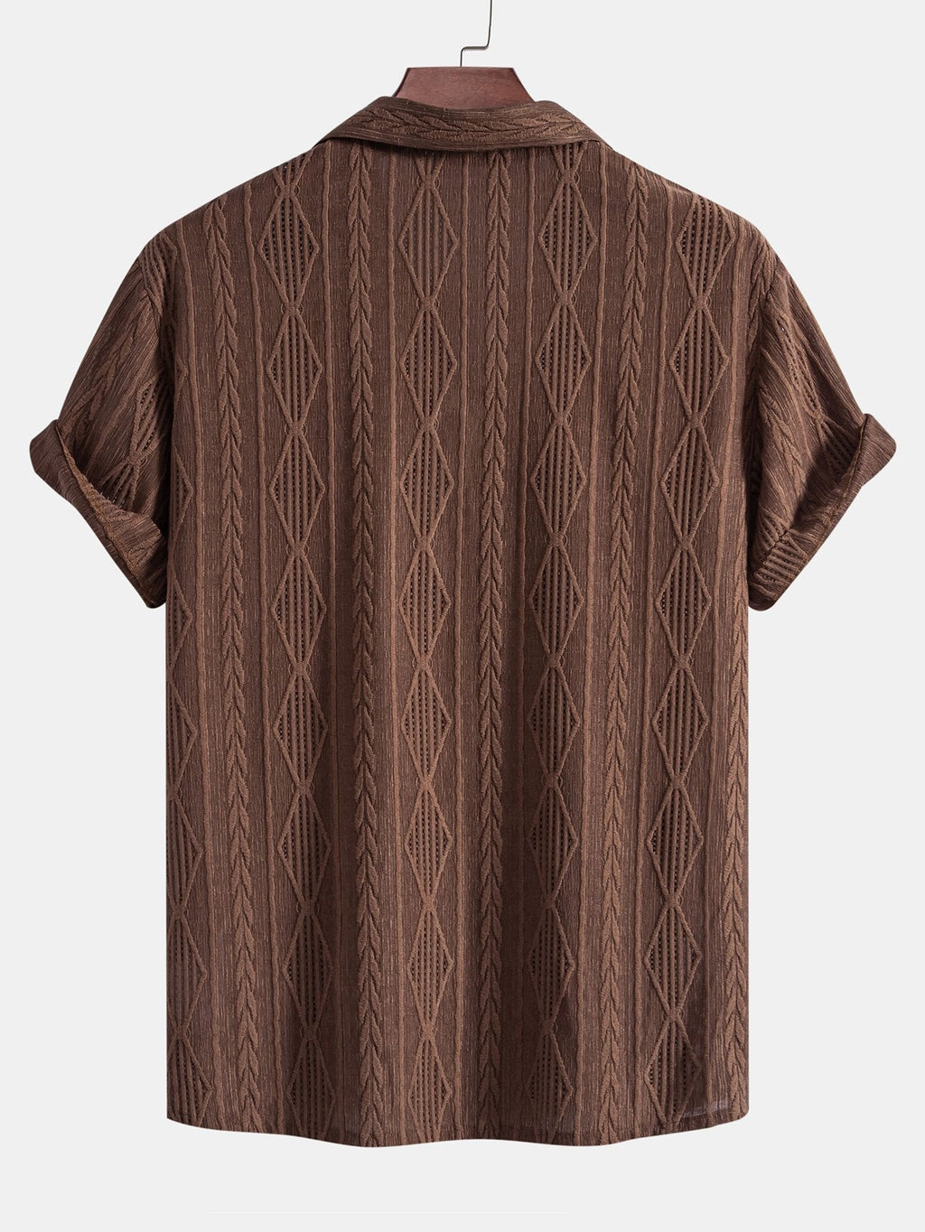 Geometrisk jacquard eyelet cubansk koszula w krøllete tekstur trekksnor krótkie Spodnie