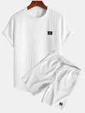 z krótkim rękawem geometrisk jacquard buet kant T-shirt w szorty