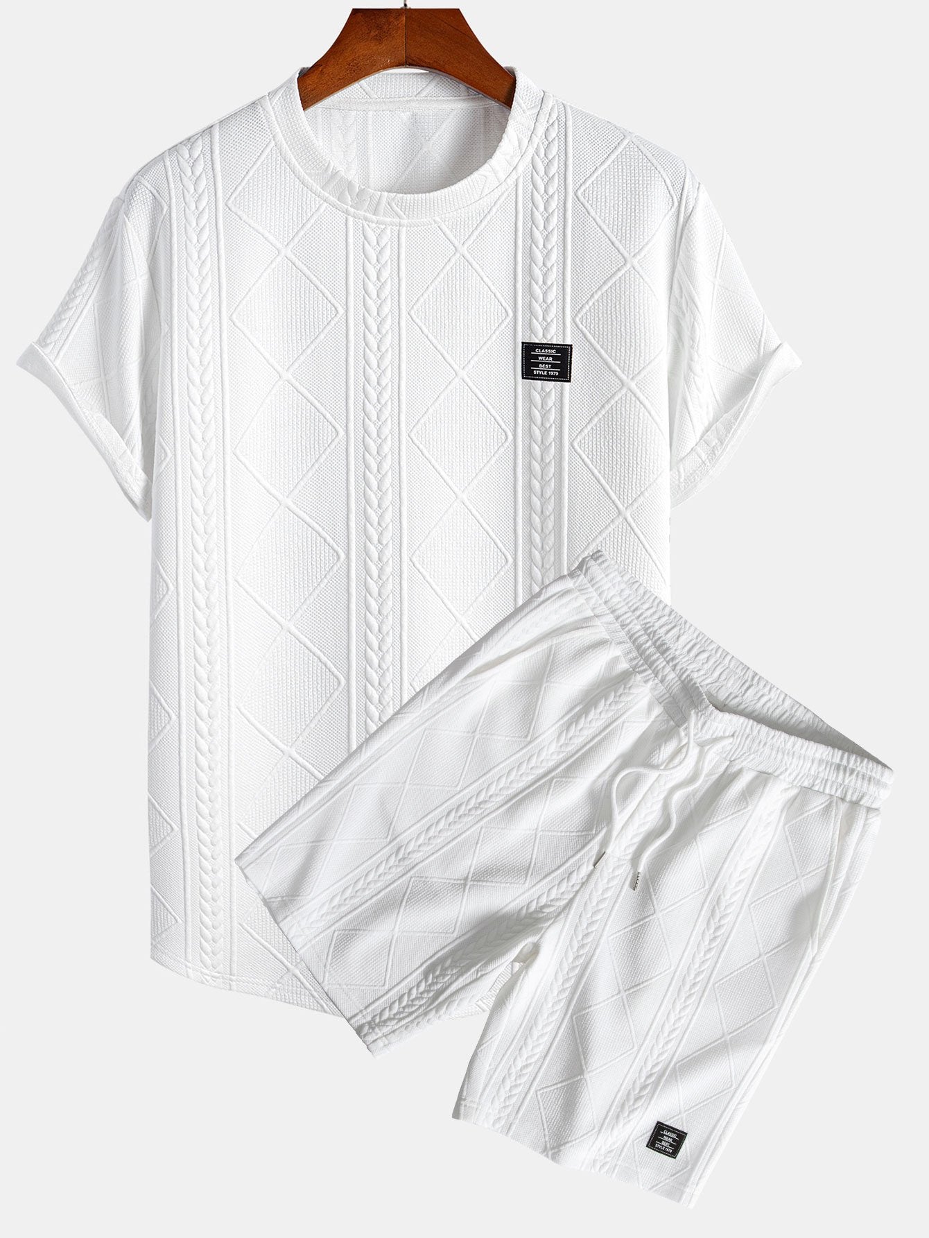 z krótkim rękawem geometrisk jacquard buet kant T-shirt w szorty