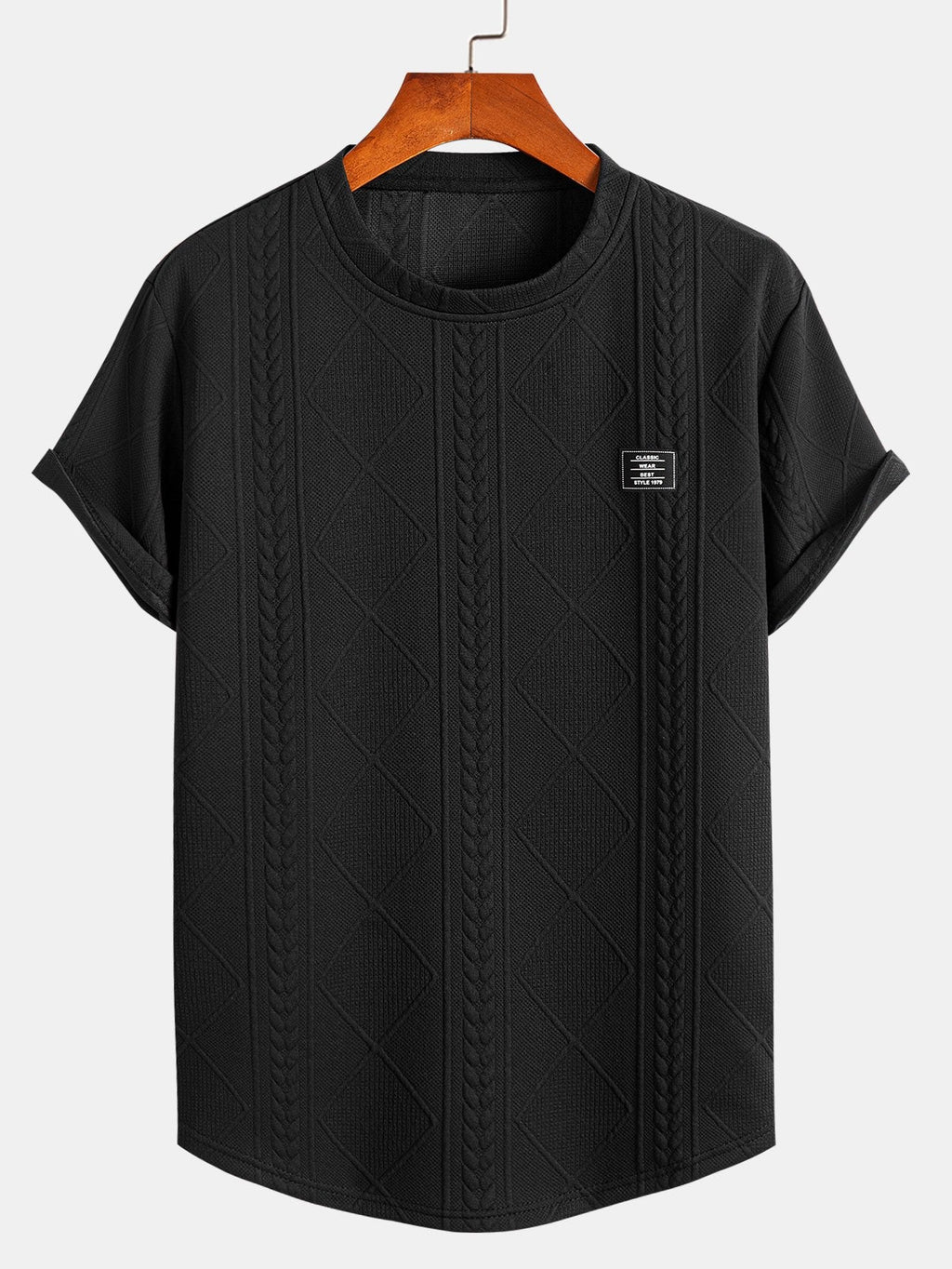 z krótkim rękawem geometrisk jacquard buet kant T-shirt w szorty