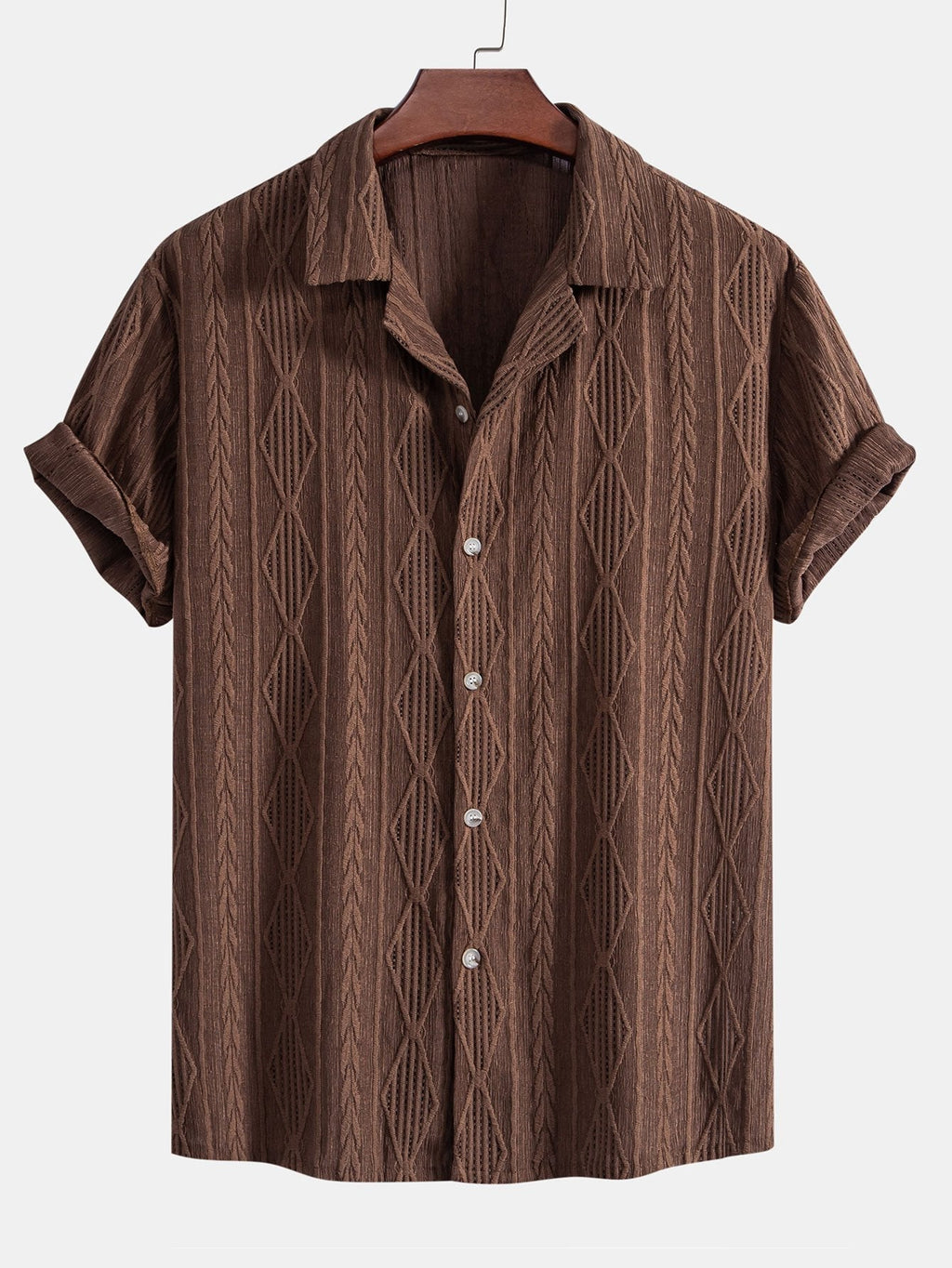 Geometrisk jacquard eyelet cubansk koszula w krøllete tekstur trekksnor krótkie Spodnie