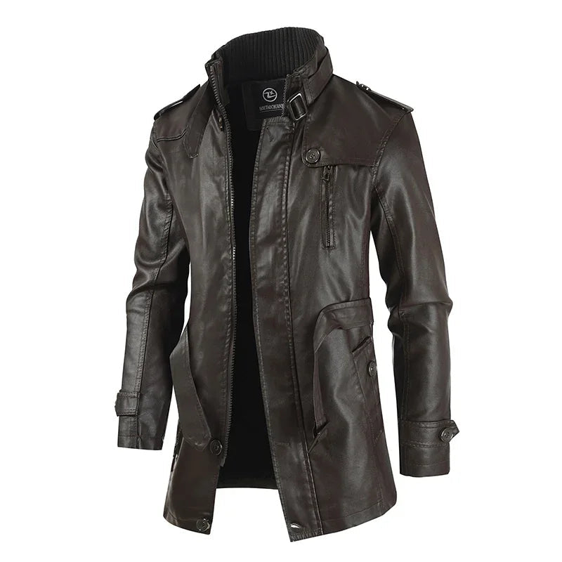 Elegancki długi skinnKurtka w bikerStyl