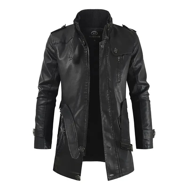 Elegancki długi skinnKurtka w bikerStyl