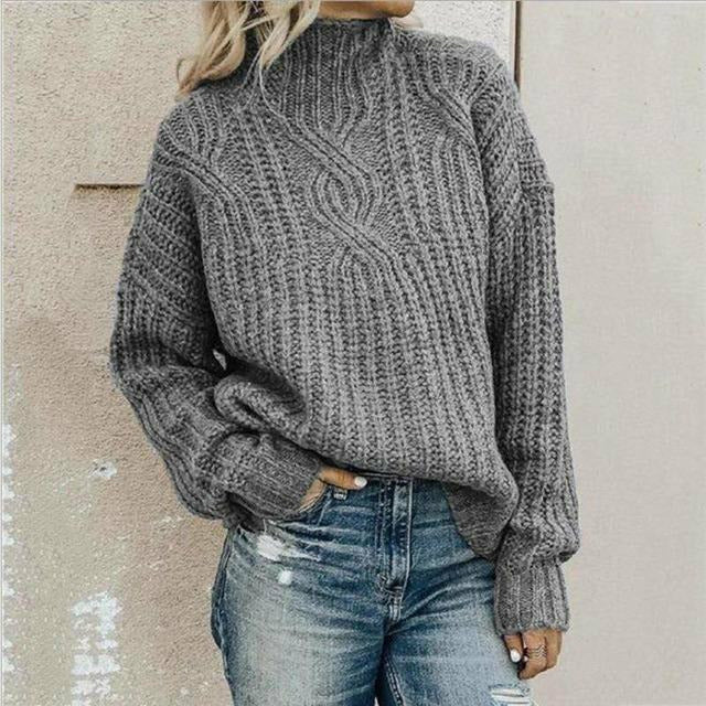 Casualowa Solid Dzianinowy Sweter